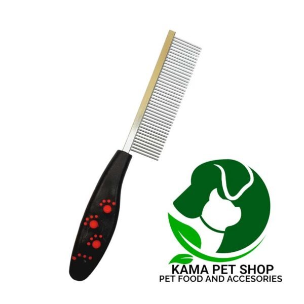 Pet Needs Pet Comb Stainless Steel Pin Dog Grooming Brush With Soft Grip Handle (Black Red)